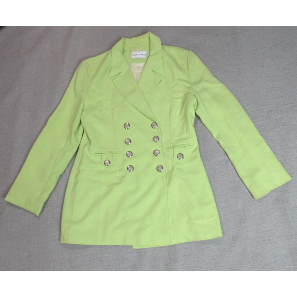 Vintage Gina Blazer Womens Size 12 Lime Green Jacket Retro 80s Made in England